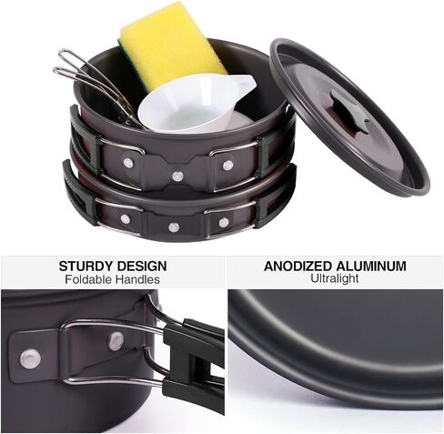 REDCAMP 10 PCS Camping Cookware Mess Kit Camping Gear Campfire Utensils Lightweight Stackable Pot Pan Bowls Soup Spoon with Storage Bag for Camping, Backpacking, Outdoor Cooking and Picnic, Orange in Kuwait