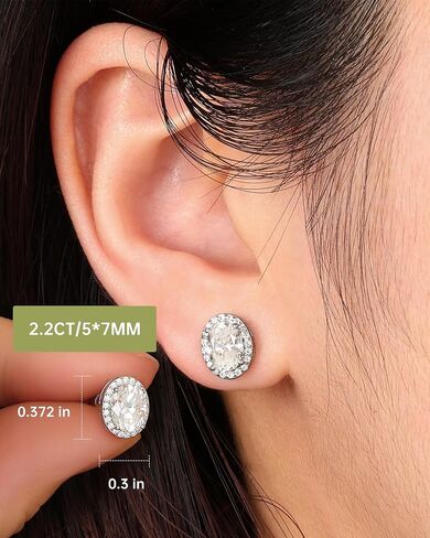 بيضاوي مويسانيت هالة أقراط المسمار مرة أخرى 1.18-3.22Carats Moissanite أقراط للنساء الرجال 18K الذهب الأبيض مطلي 925 sterling الفضة داب د اللون vvs1 محاكاة مجوهرات الماس محاكاة in Saudi Arabia