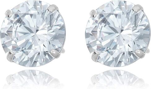 AVORA 10K Gold Round Simulated Diamond CZ Stud Earrings in Yellow or White Gold in Saudi Arabia