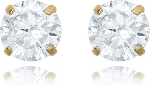 AVORA 10K Gold Round Simulated Diamond CZ Stud Earrings in Yellow or White Gold in Saudi Arabia