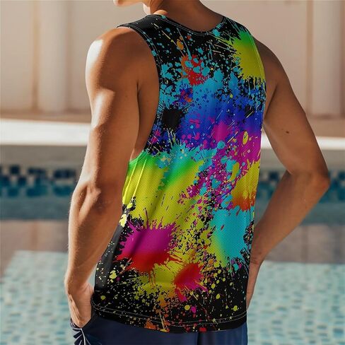 Cowboy Dinosaur Mens Beach Tank Tops Novelty Graphic Quick Dry Sleeveless Shirt for Beach Workout S-4XL in Kuwait