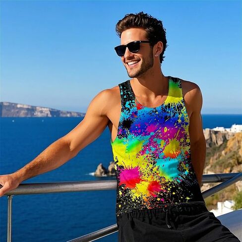 Cowboy Dinosaur Mens Beach Tank Tops Novelty Graphic Quick Dry Sleeveless Shirt for Beach Workout S-4XL in Kuwait