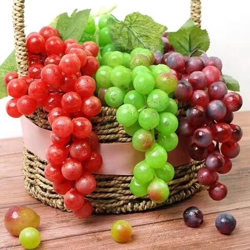 1 Bunches Green Artificial Grapes Plastic Hanging Grapes Decorative Fake Faux Fruit Centerpieces Props Simulated Fruit Ornaments for Home Kitchen in Saudi Arabia