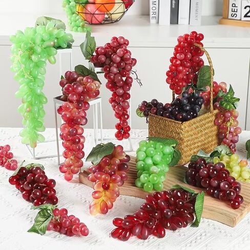 1 Bunches Green Artificial Grapes Plastic Hanging Grapes Decorative Fake Faux Fruit Centerpieces Props Simulated Fruit Ornaments for Home Kitchen in Saudi Arabia