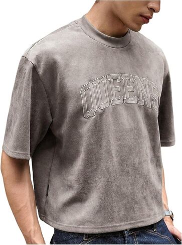 Gorglitter Men Men Fraged Tirt Crop Top Graphic Short Sleeve Eversize Gym Boxy Boxy Tees Tees Tees Tees in Kuwait