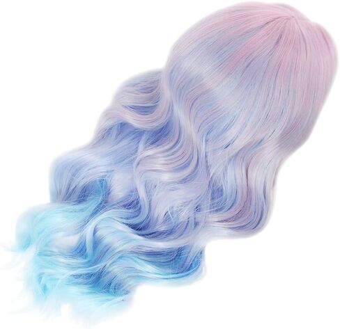 Long Rainbow Wavy Womens شعر مستعار باستيل المحيط الموجة الطويلة مجعد التلويح بالشعر المقاوم للحرارة للسيدة للسيدات الفتيات Cosplay Halloween Party Daily (Ombre Blue Pink) in Kuwait
