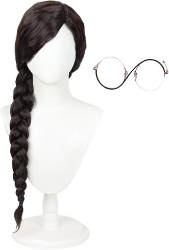 Elphaba Glasses Costume Witch Wig Cosplay Elphaba Black Long Hair With Glasses Halloween Outfit Women (Style2) in Kuwait