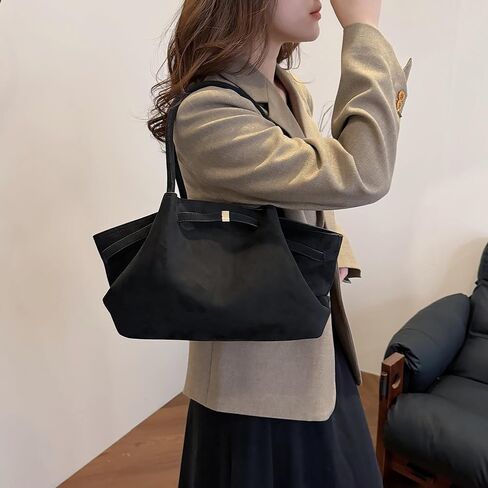 Makukke Faux Suede Tote Bag for Women, Hobo Handbag Women Vintage Shoulder Bag Purse for Work Office Travel in Kuwait