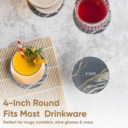 Absorbent Stone Coaster with Holder Set of 6 - Diatomite Drink Coasters for Table Protection - Modern Coffee Table and Bar Decor - Perfect Housewarming Gift in Saudi Arabia