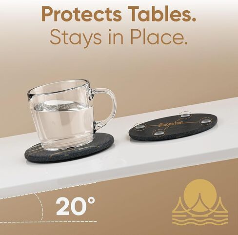 Absorbent Stone Coaster with Holder Set of 6 - Diatomite Drink Coasters for Table Protection - Modern Coffee Table and Bar Decor - Perfect Housewarming Gift in Saudi Arabia
