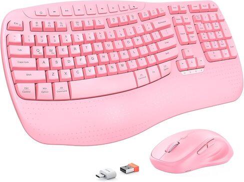 MEETION New Ergonomic Keyboard and Mouse Wireless Combo, Wavy Keys Natural Typing, 2.4G Wireless Keyboard Full Size with Wrist Rest, 4 Adjustable DPI Wireless Mouse, Windows/Mac/Computer/Laptop, Black in Kuwait