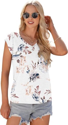 AUSELILY Womens Cap Sleeve T-Shirt Casual Loose Fit Tank Tops in Saudi Arabia