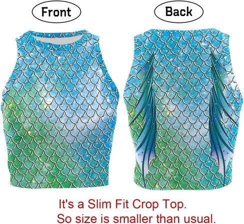 Eciodci Women's Mermaid Print Crop Tank Tops Fish Scale 3D Printed Soft Summer Sleeveless Crop Top in Kuwait