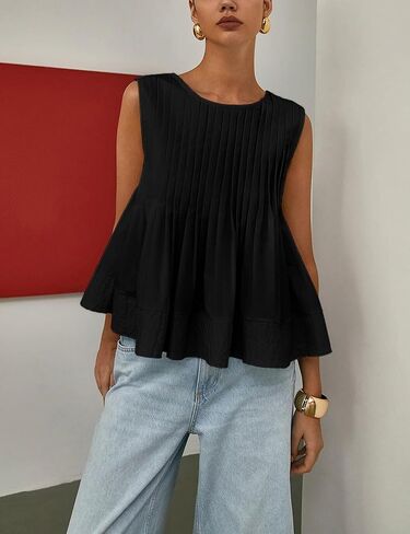 قمم دبابات الصيف النسائية مطوية ببيتلدوول قمم بلا أكمام بلوزة قمامة ر. in Kuwait