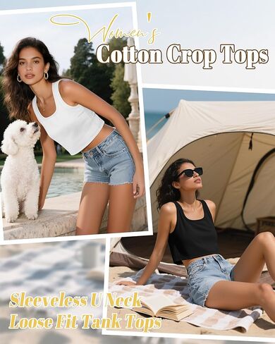 Huukeay 3 Pack Tops Cotton Crops Tops Scoop Drick Neck Strafl Fit Fit Tank Tops Croped Screat Sanks Summer Stirts Basic in Kuwait