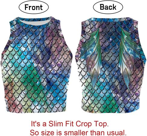 Eciodci Women's Mermaid Print Crop Tank Tops Fish Scale 3D Printed Soft Summer Sleeveless Crop Top in Kuwait