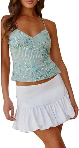 y2k صيف ترتر قمم الخزان للنساء sexy sparkle v neck قميص عارية الظهر الرسن منخفض قطع شريط عصري الخروج قمم الخروج in Kuwait