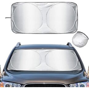 Foldable Car Windshield Sun Shade with Storage Pouch, Front Window Sun Visor for Car Windshield Blocks UV Rays and Sun Heat Protection Auto Heatshield Visor Car Interior Accessories, 59 x 27.5 Inch
