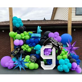 150Pcs Purple Blue Green Black Game Balloon Garland Kit for Video Game Theme Birthday Party Decorations, Video Game Party Supplies Gamer Decorations