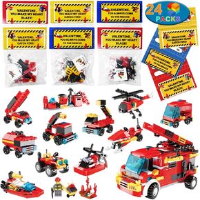 WODMAZ 24 Packs Fire Rescue Vehicles Building Blocks, Mini Fire Truck Building Blocks Set for Kids Party Supplies, Birthday Favors, Easter Basket Stuffers, Valentines Gifts Exchange for Boys Girls