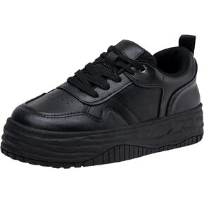 Vepose 8060 Women's Fashion Platform Sneakers，Wide Toe Design Leather Casual Tennis Lace-up Shoes
