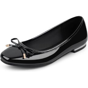 MUSSHOE Women's Ballet Flats Shoes Dressy Comfortable Square Toe Patent Flat with Bow