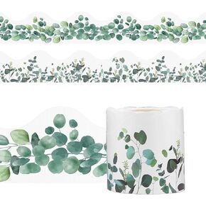 Aodaer Eucalyptus Die-Cut Border Trim 49 Feet Bulletin Board Borders Two Sided Printed Tropical Leaves Border for Bulletin Board, Blackboard, Window, Wall, Classroom and Home Decoration