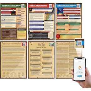 Founding Documents Set of 6 Posters: US Constitution, Bill of Rights, Declaration of Independence,Large 23.4"x16.5",Daydream Education