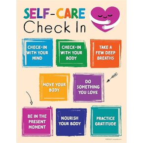 ZOCO Self Care Check In Poster — Mindfulness for Teens and Adults — Growth Mindet, Mental Health, Therapy Office Decor — School Counselor Must Haves — Laminated, 17" x 22"