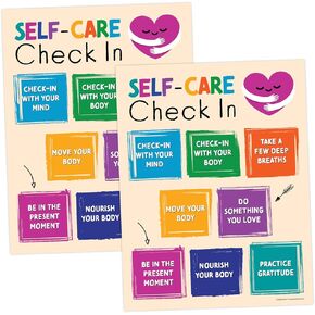 ZOCO Self Care Check In Poster — Mindfulness for Teens and Adults — Growth Mindet, Mental Health, Therapy Office Decor — School Counselor Must Haves — Laminated, 17" x 22" in Kuwait