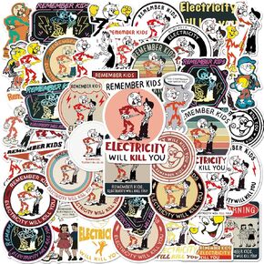 50 Pieces Remember Kids Electricity Will K-ll You Stickers Reddy Kilowatt Caution for Laptop, Water Bottle, Luggage, Teens Adults Kids Boys Girls in Saudi Arabia