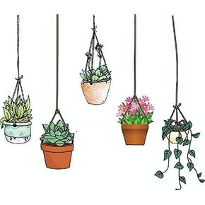 5 pcs Illustrated Hanging Plants Laptop Water Bottle Stickers - Cute Artsy Eco Hanging Flower Pot Vinyl Decals for Computer, Locker, Scrapbook, Diary, Notebook, Luggage