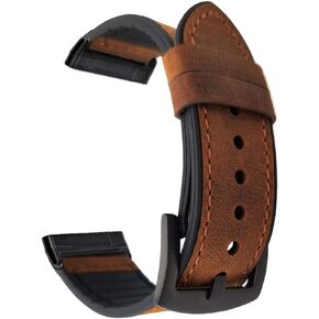 Abanen for Fitbit Versa 3/Sense Watch Bands,Genuine Leather Silicone Hybrid Men Wristband Strap with Stainless Steel Clasp for Fitbit Sense