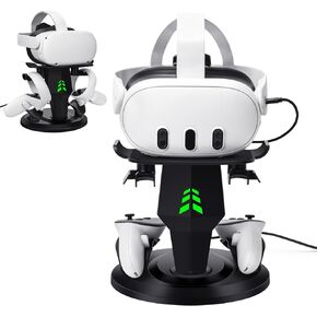 Lampelc VR Charging Stand for Meta/Oculus Quest 3, Quest 2 Headset, Controllers and VR Accessories, VR Headset Charging Dock with LED Lights, Type C Charging Port