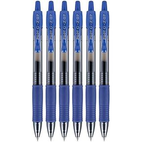 Pilot G2 Retractable Rollerball Gel Pens, Fine Point, 0.7mm, Blue Ink, 6 Count