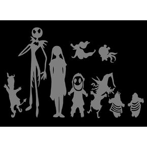 Disney Nightmare Before xmas Jack Skellington And Family Vinyl For Laptops And Windows Halloween Decal Sticker 7 Inches Silver
