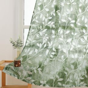 Leaf Curtains,2 Panels Semi Sheer Curtains Modern Print Light Filtering Curtains,Back Tab Rod Pocket,Window Drape for Living Room,Bedroom and Dorm 53x84 Inch Sage Green