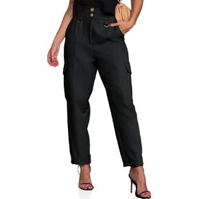 Cicy Bell Womens High Waisted Cargo Pants Casual Button Down Straight Leg Trousers with Pockets