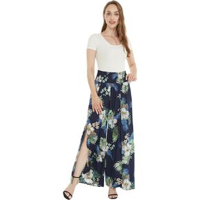 Lady High Slit Wide Leg Pants in Pineapple Garden
