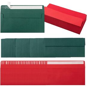 100 Pack Christmas Green and Red #10 Business Envelopes Self Seal Standard Envelopes for Office Checks, Business, Letter Mailing Invoices, 4.13 x 9.49 Inches