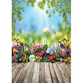 SJOLOON Spring Backdrop for Photography Flowers Wood Floor Photo Background for Kids Children Studio Props 11452(10x10FT)