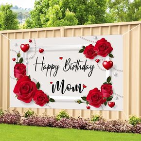 Happy Birthday Mom Backdrop, Mom's Birthday Decorations, Mother Birthday Sign, Happy Birthday Decorations Backdrop for Women Roses Background