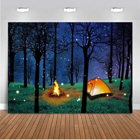 CHAIYA Enchanted Forest Camping Backdrop Forest Night Scene Photography Background Camping Backdrop Background for Camping Theme Party Photo Booth Banner Decoration 7x5ft 106