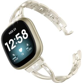 Wearlizer Compatible with Fitbit Sense Bands/Fitbit Versa 3 Bands/Sense 2 Bands/Versa 4 Bands for Women, Dressy Metal Wristbands Strap Bling Rhinestone Bracelet for Versa 3 4 Sense 2