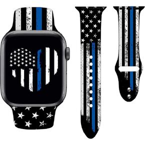 American Flag Apple Watch Band Compatible with Blue Line Apple Watch 38/40/41/42/44/45mm,Thin Line Adjustable Wristbands White in Saudi Arabia