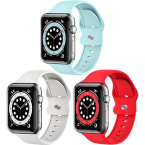 Upgrade Bands Compatible with Apple Watch Band 38mm 40mm 41mm for Women Men,3 Pack Soft Silicone Replacement Sport Watch Strap for iWatch SE Series 7 6 5 4 3 2 1-Smartwatch Band