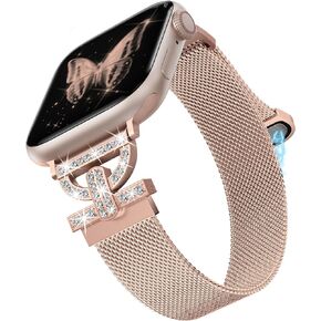 Metal Magnetic Bands Compatible with Apple Watch Band 38mm 40mm 41mm 42mm 44mm 45mm 49mm Women, Bling Diamond Dressy Stainless Steel Mesh Loop Strap for iWatch Ultra Series 9 8 7 SE 6 5 4 3 2 1