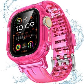 Compatible with Apple Watch Ultra 2 Band 49mm Case Soft Sport Bands for Women Men, Durable TPU Sweat-proof Air holes Wristbands Replacement Crystal Classic Clasp Bands for iWatch Ultra 49mm