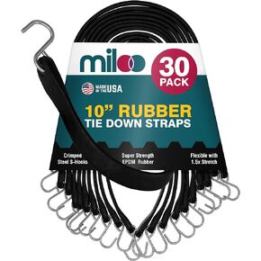 Miloo Rubber Bungee Cords with Hooks - Heavy Duty Tarp and Cargo Straps - Made in USA - 10 Inch Pack of 10