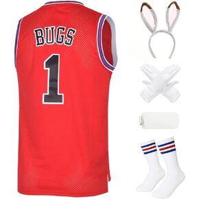 Men Basketball Jersey 1# Bugs Cosplay Costume for 90s Hip Hop Party Movie Jersey with Rabbit Party Accessories